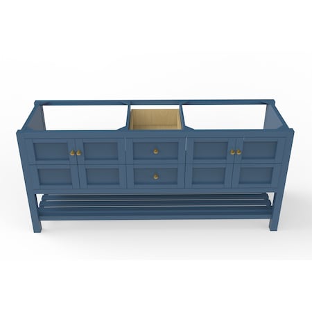 Castello Usa Alicia 60" Blue Vanity Base with Gold Handles CB-VEN-72BLU-GLD-VBO